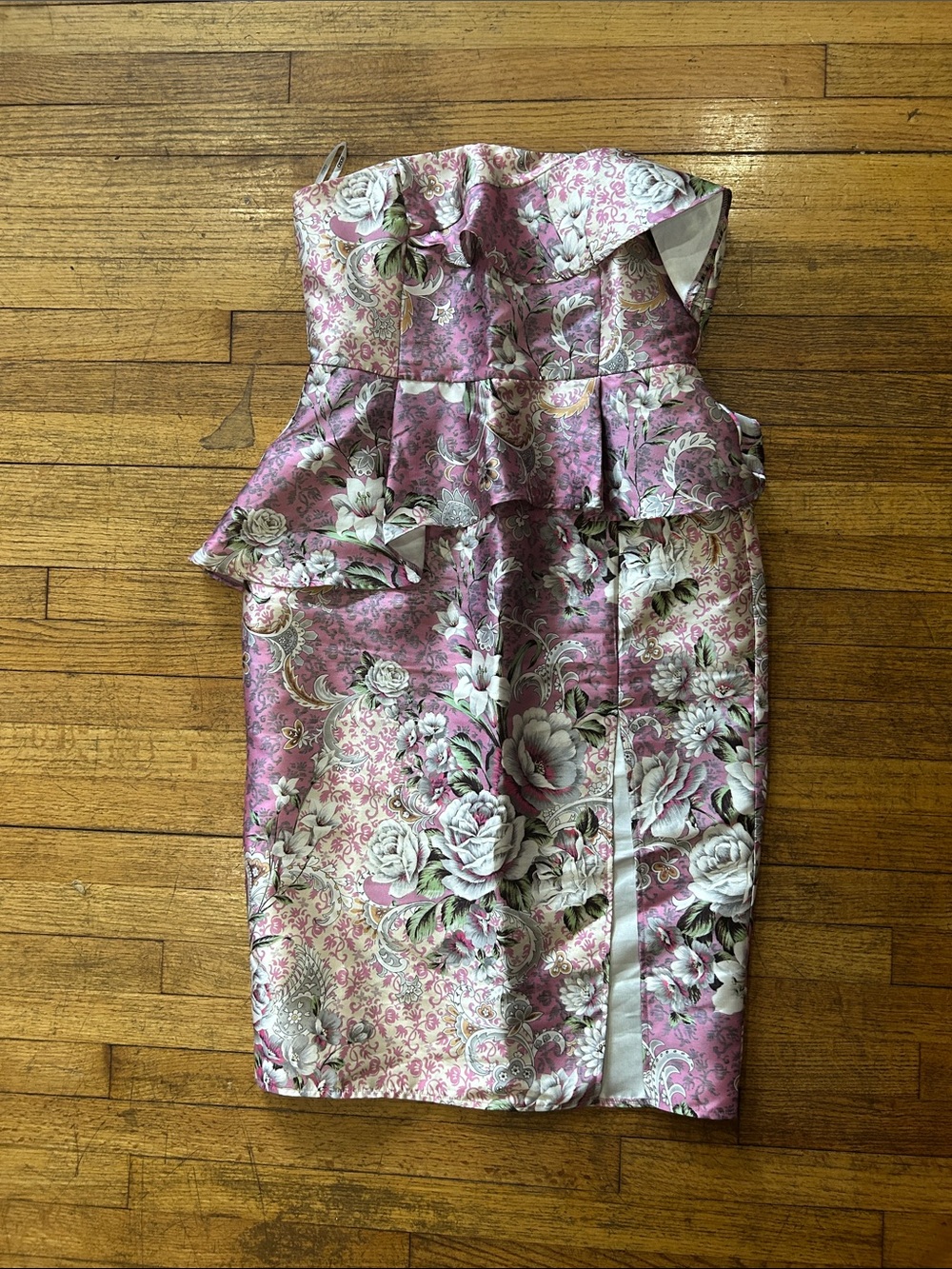 ASOS Purple Floral Strapless Peplum Dress